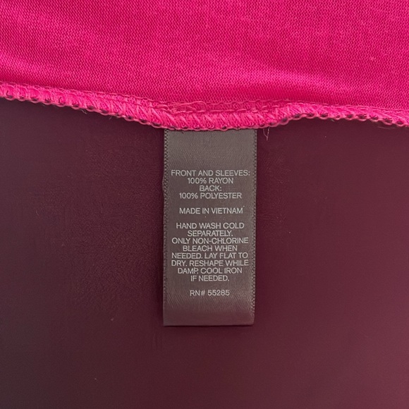 EXPRESS hot pink + black sheer split back short sleeve top - Picture 7 of 7